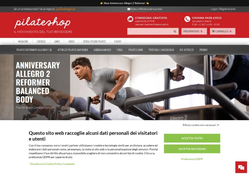 Schermata della pagina offerta di PilatesShop