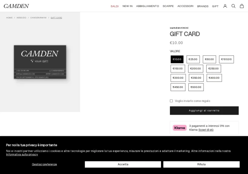 Schermata della pagina offerta di Camden Rimini
