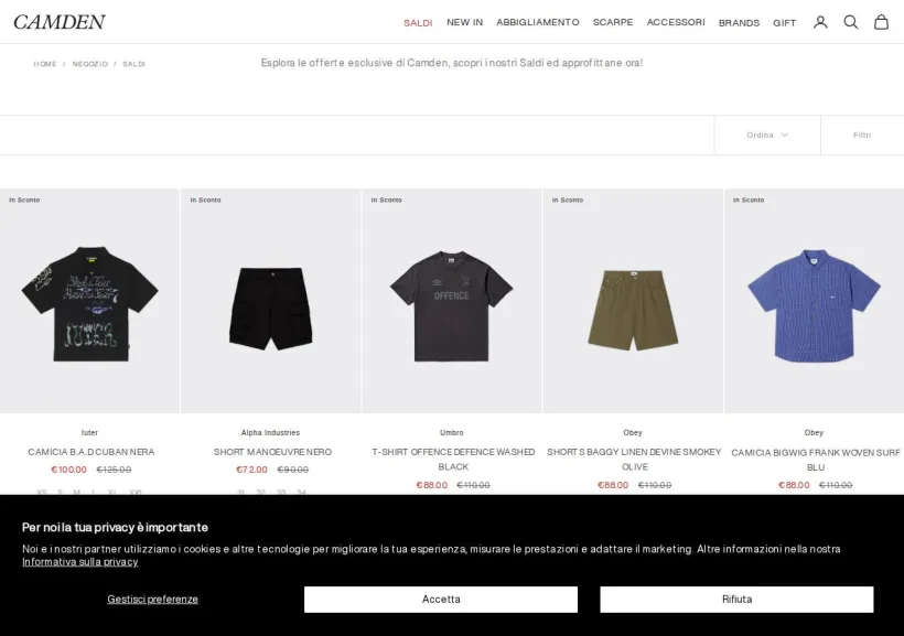 Schermata della pagina offerta di Camden Rimini