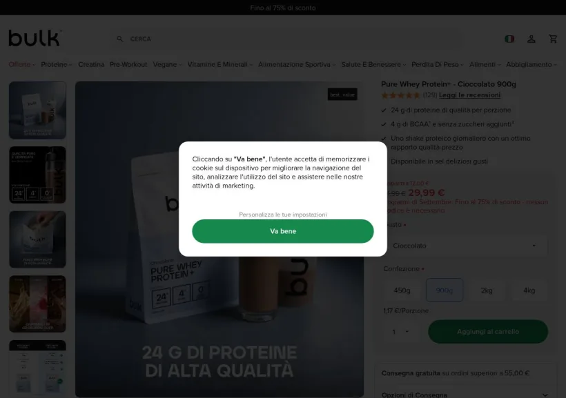 Schermata della pagina offerta di Bulk