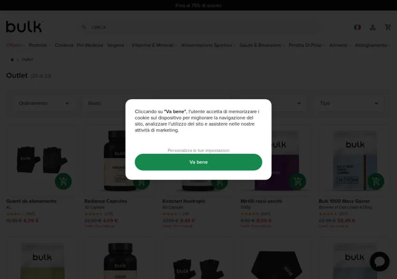 Schermata della pagina offerta di Bulk UK