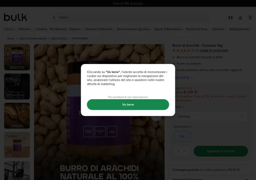 Schermata della pagina offerta di Bulk UK