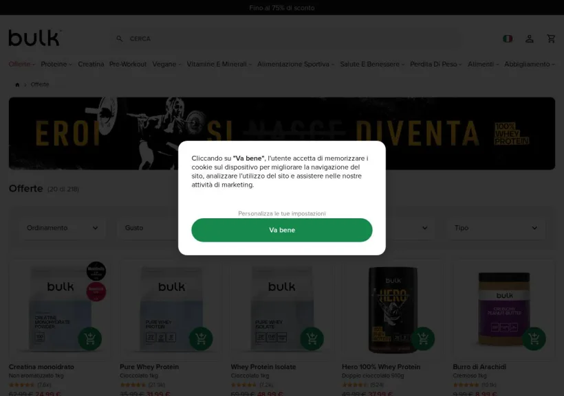 Schermata della pagina offerta di Bulk