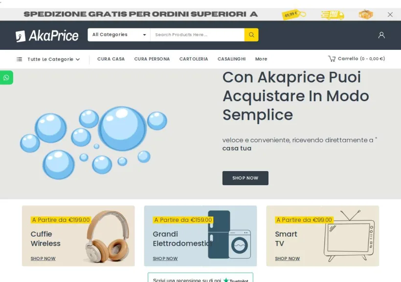 Schermata della pagina offerta di Akaprice