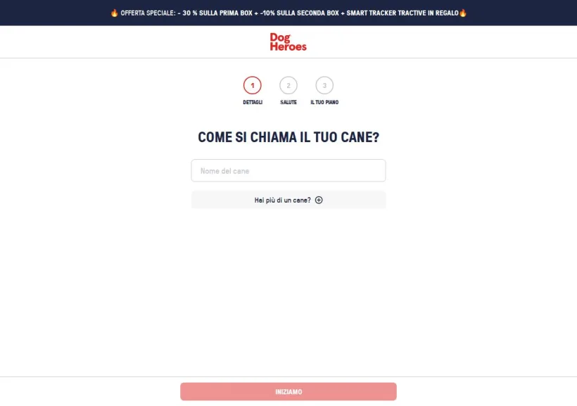 Schermata della pagina offerta di Dog Heroes