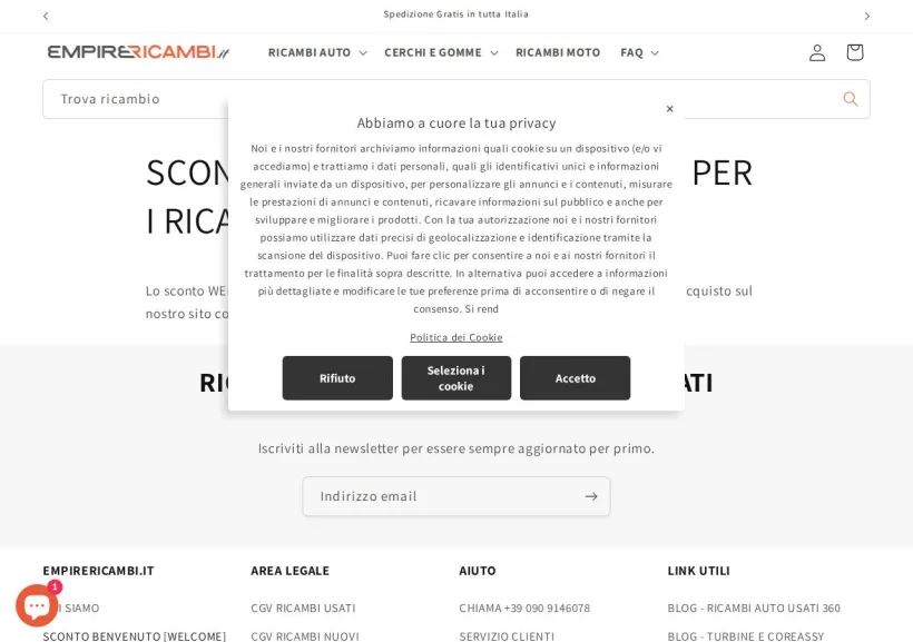 Schermata della pagina offerta di EmpireRicambi.it