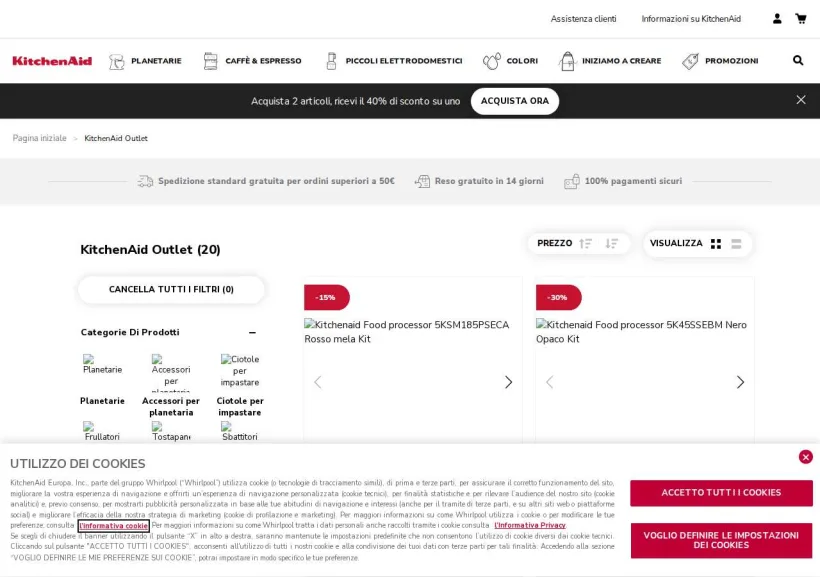 Schermata della pagina offerta di KitchenAid