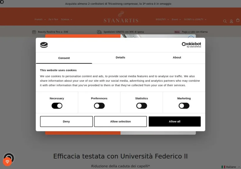 Schermata della pagina offerta di Stanartis