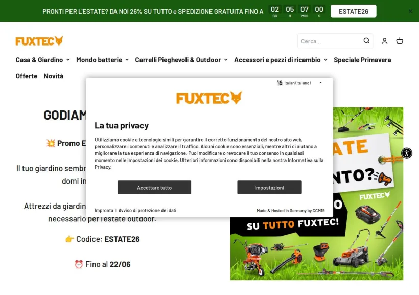 Schermata della pagina offerta di FUXTEC