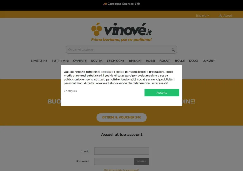 Schermata della pagina offerta di Promoter Vinové