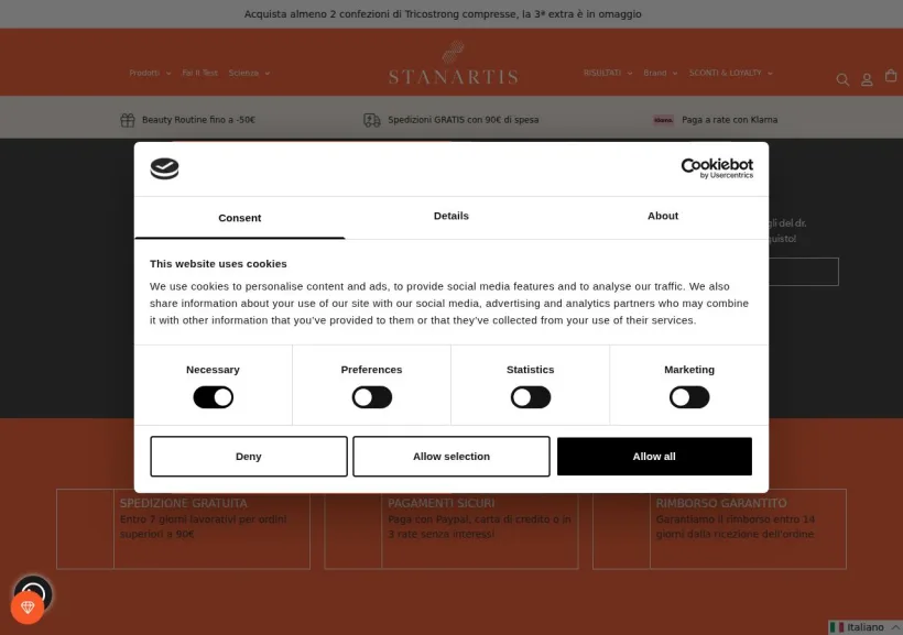 Schermata della pagina offerta di Stanartis