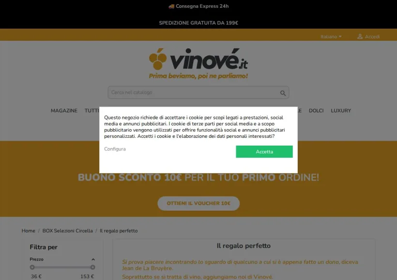 Schermata della pagina offerta di Promoter Vinové