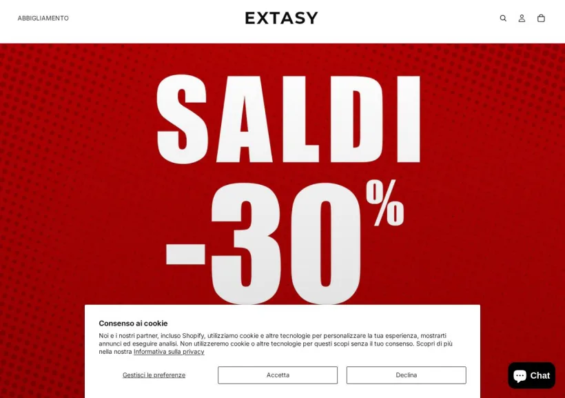 Schermata della pagina offerta di EXTASY