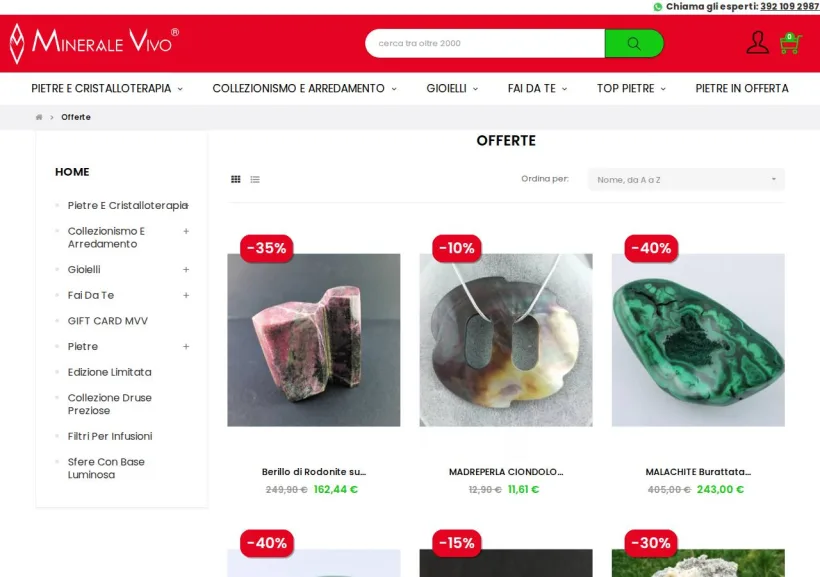Schermata della pagina offerta di Minerale Vivo