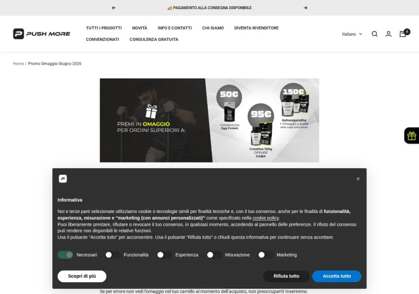 Schermata della pagina offerta di Pushmore
