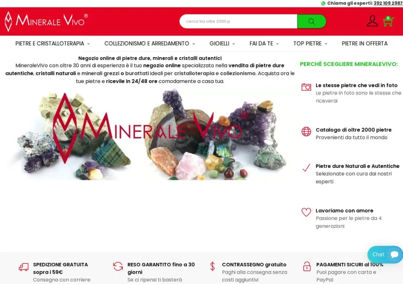Schermata della pagina offerta di Minerale Vivo