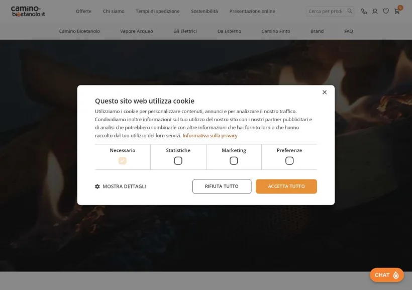 Schermata della pagina offerta di Camino-bioetanolo.it
