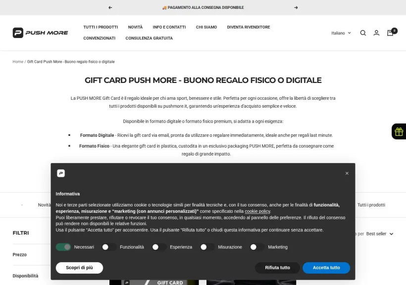 Schermata della pagina offerta di Pushmore