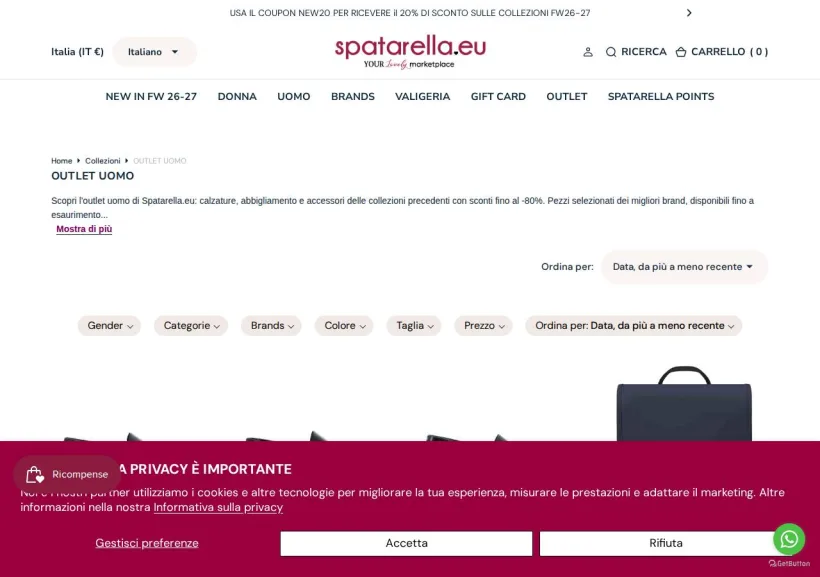 Schermata della pagina offerta di Spatarella Shop