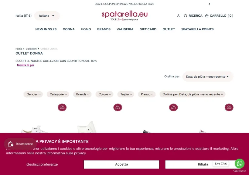 Schermata della pagina offerta di Spatarella Shop