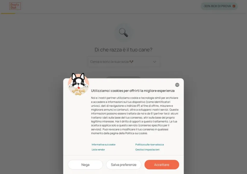 Schermata della pagina offerta di Dogfy Diet Italia