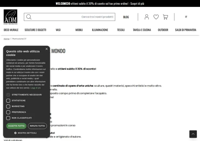 Schermata della pagina offerta di Arte dal mondo