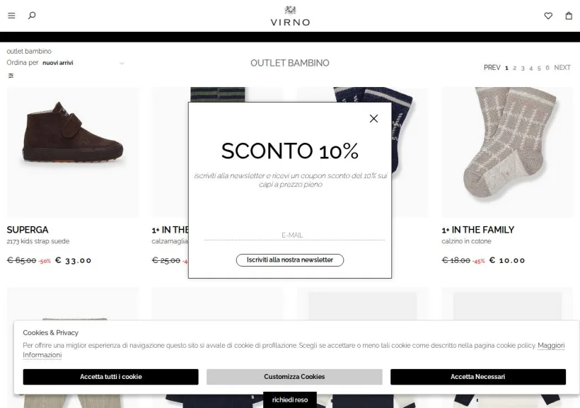 Schermata della pagina offerta di Virno
