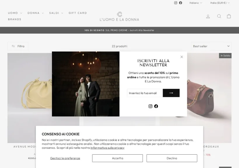 Schermata della pagina offerta di L'Uomo e La Donna