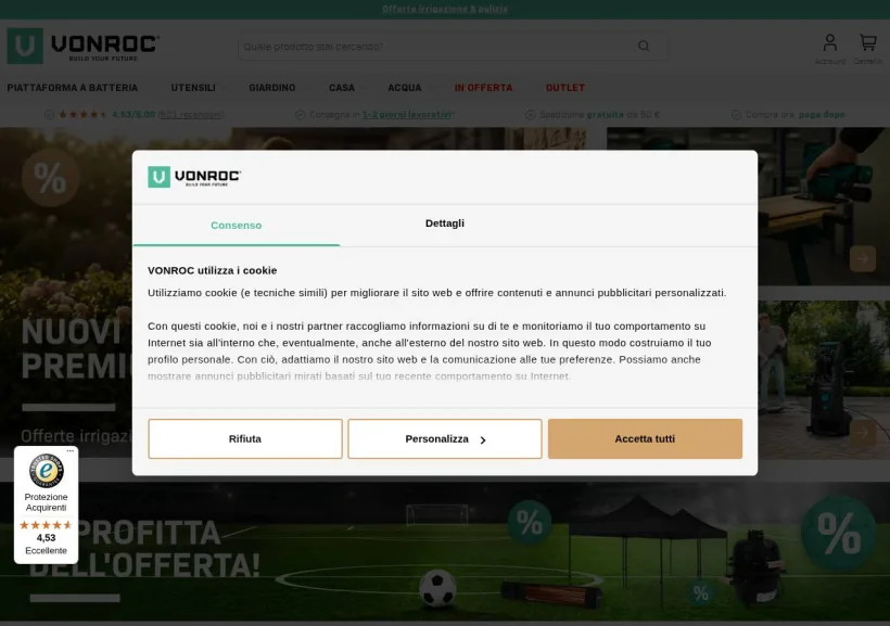 Schermata della pagina offerta di Vonroc