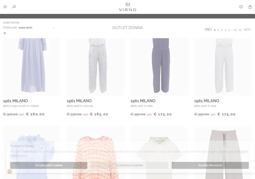 Schermata della pagina offerta di Virno