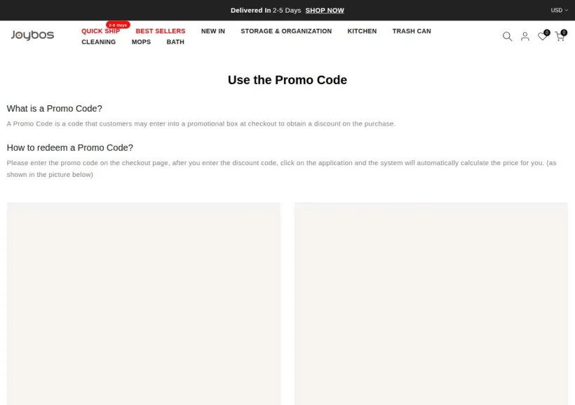 Schermata della pagina offerta di Joybos