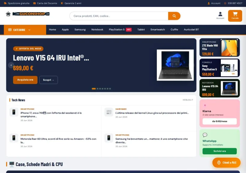 Schermata della pagina offerta di Guconshop