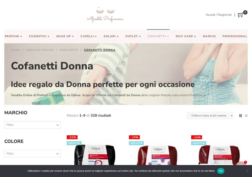 Schermata della pagina offerta di Afrodite Profumeria