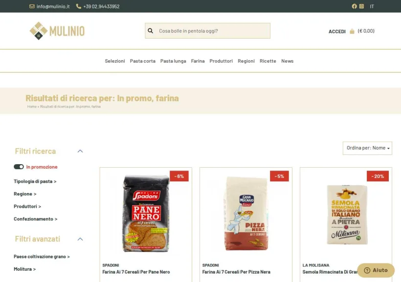 Schermata della pagina offerta di Mulinio.it