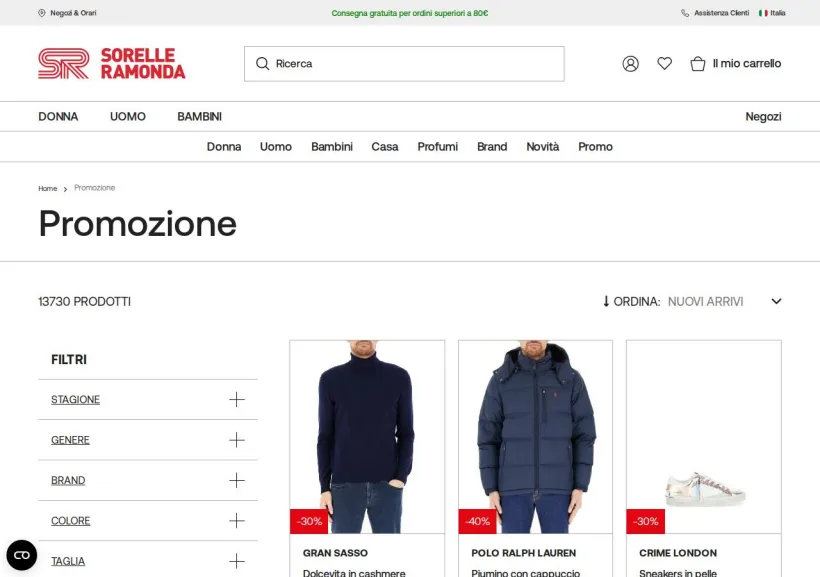 Schermata della pagina offerta di Sorelle Ramonda