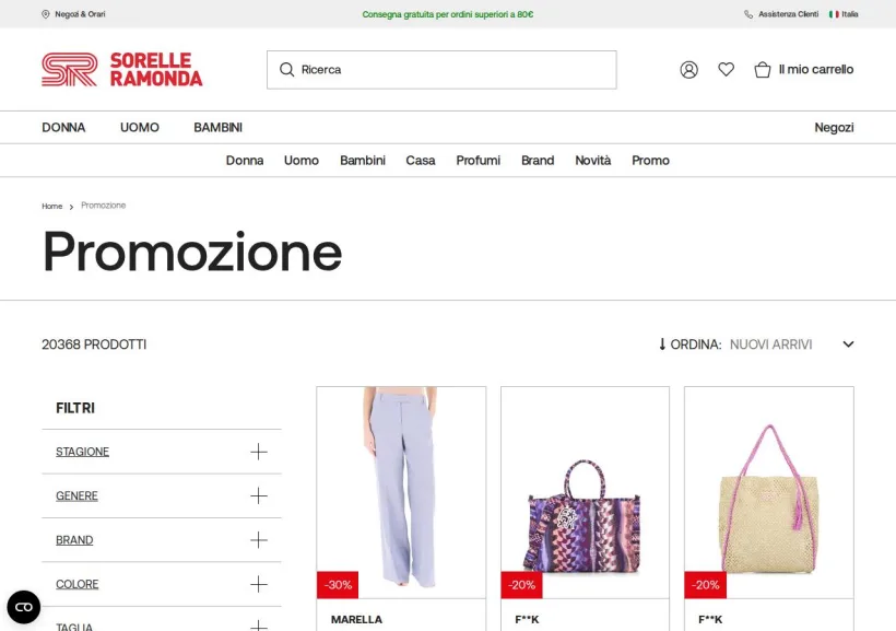 Schermata della pagina offerta di Sorelle Ramonda