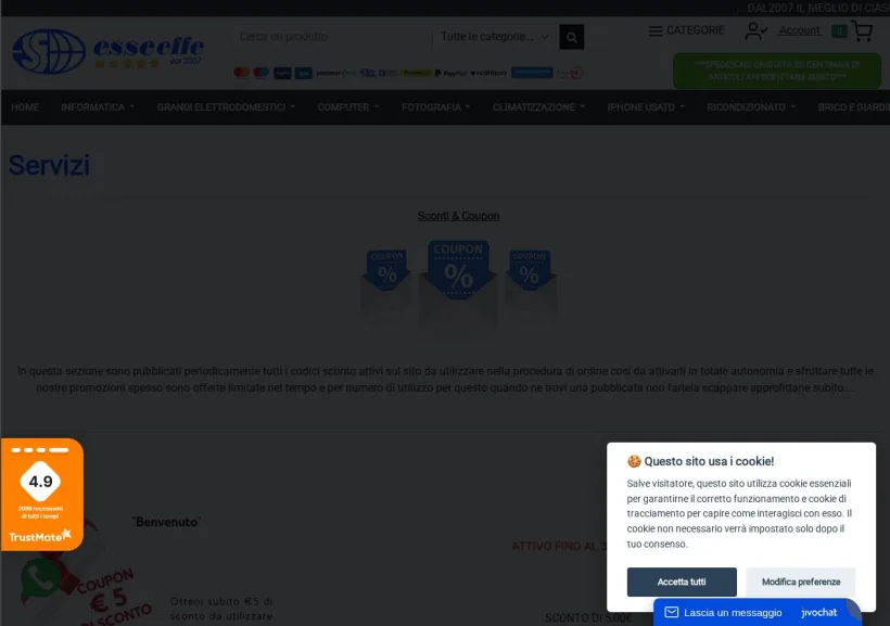 Schermata della pagina offerta di Esseeffe