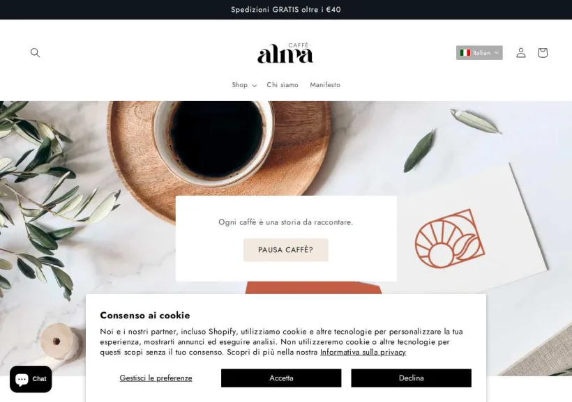 Schermata della pagina offerta di Caffè Alma