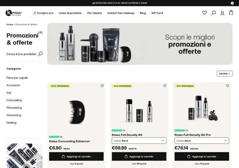 Schermata della pagina offerta di Kmax