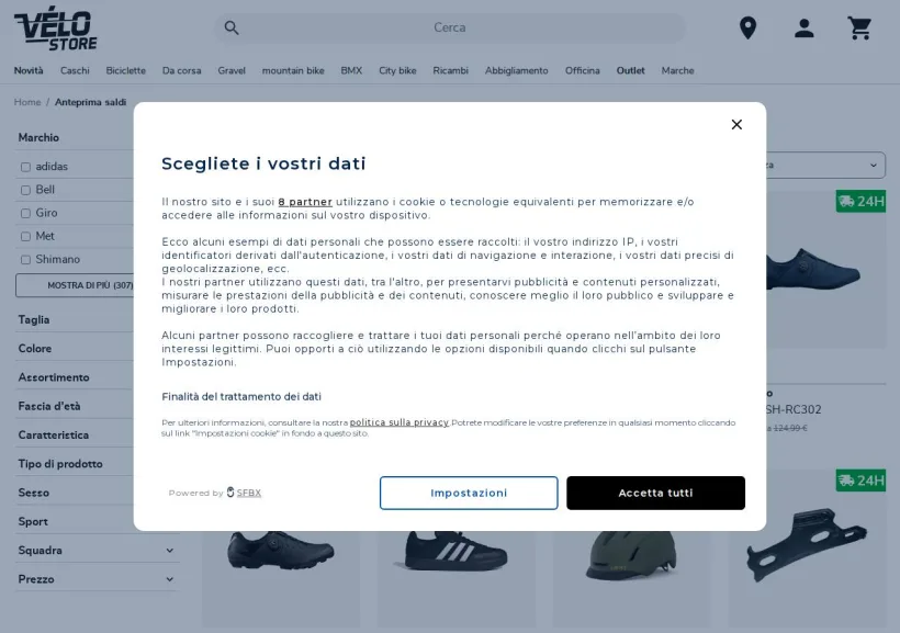 Schermata della pagina offerta di Vélo Store