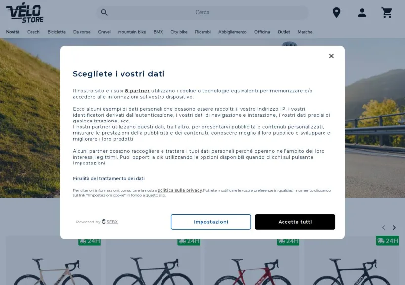Schermata della pagina offerta di Vélo Store