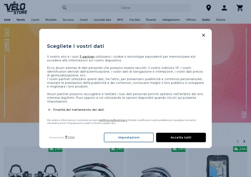 Schermata della pagina offerta di Vélo Store