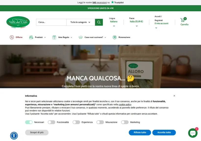Schermata della pagina offerta di Valle del Crati
