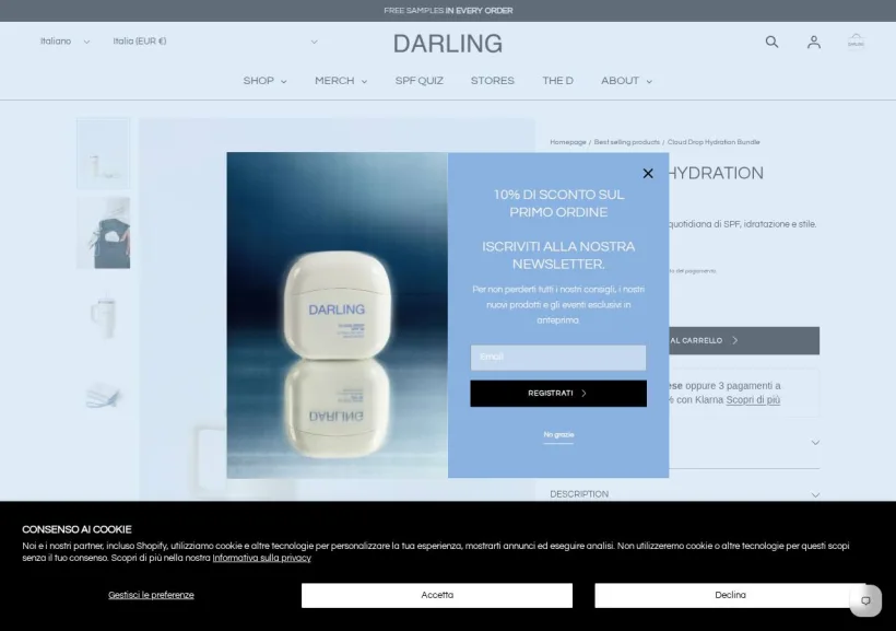 Schermata della pagina offerta di DARLING