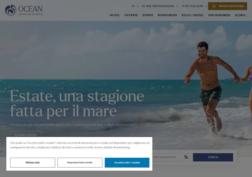 Schermata della pagina offerta di Ocean Hotels