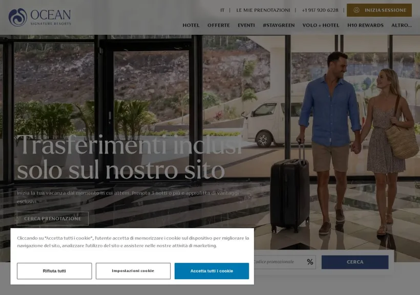 Schermata della pagina offerta di Ocean Hotels