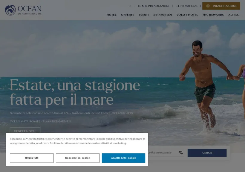 Schermata della pagina offerta di Ocean Hotels