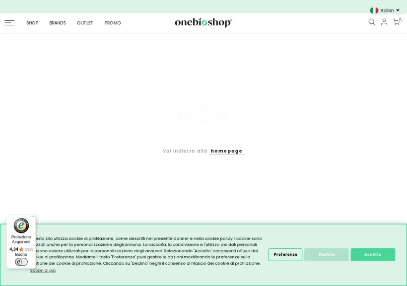 Schermata della pagina offerta di OneBioShopITA