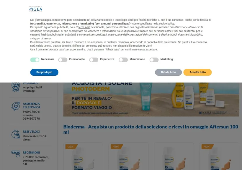 Schermata della pagina offerta di Farmacia Igea