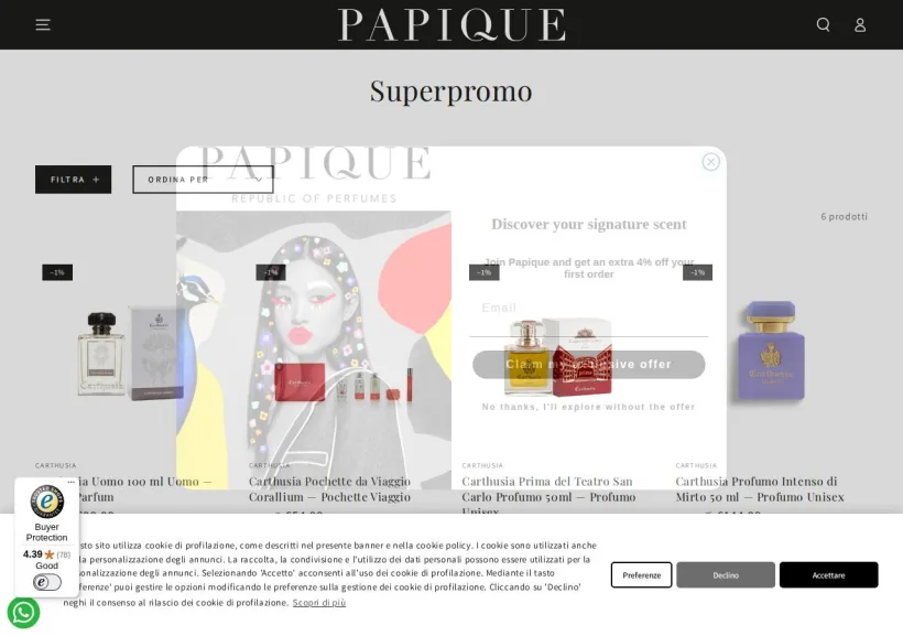 Schermata della pagina offerta di PapiqueITA